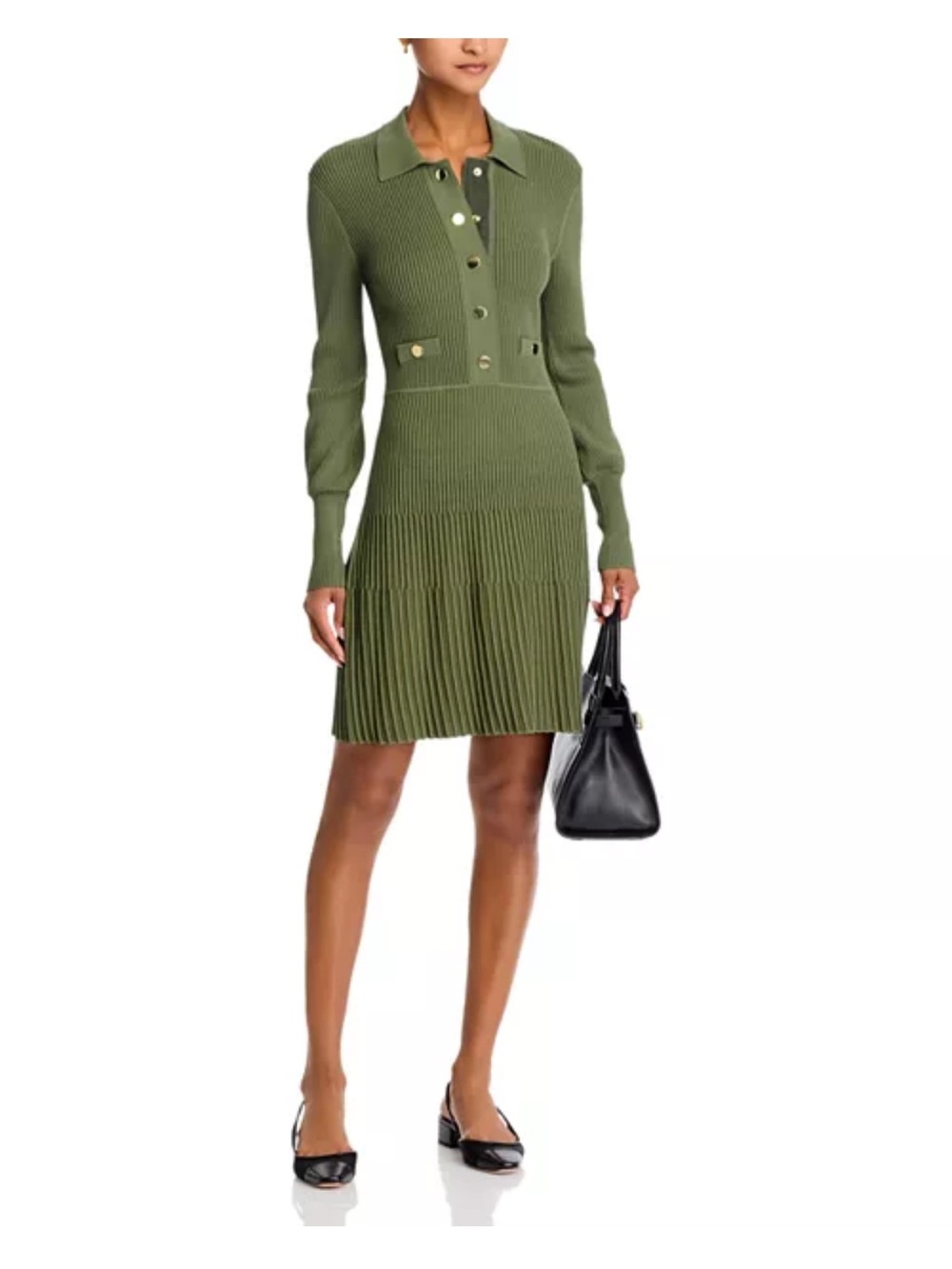Veronica Beard Olive Green Long-Sleeve Polo Knit Dress